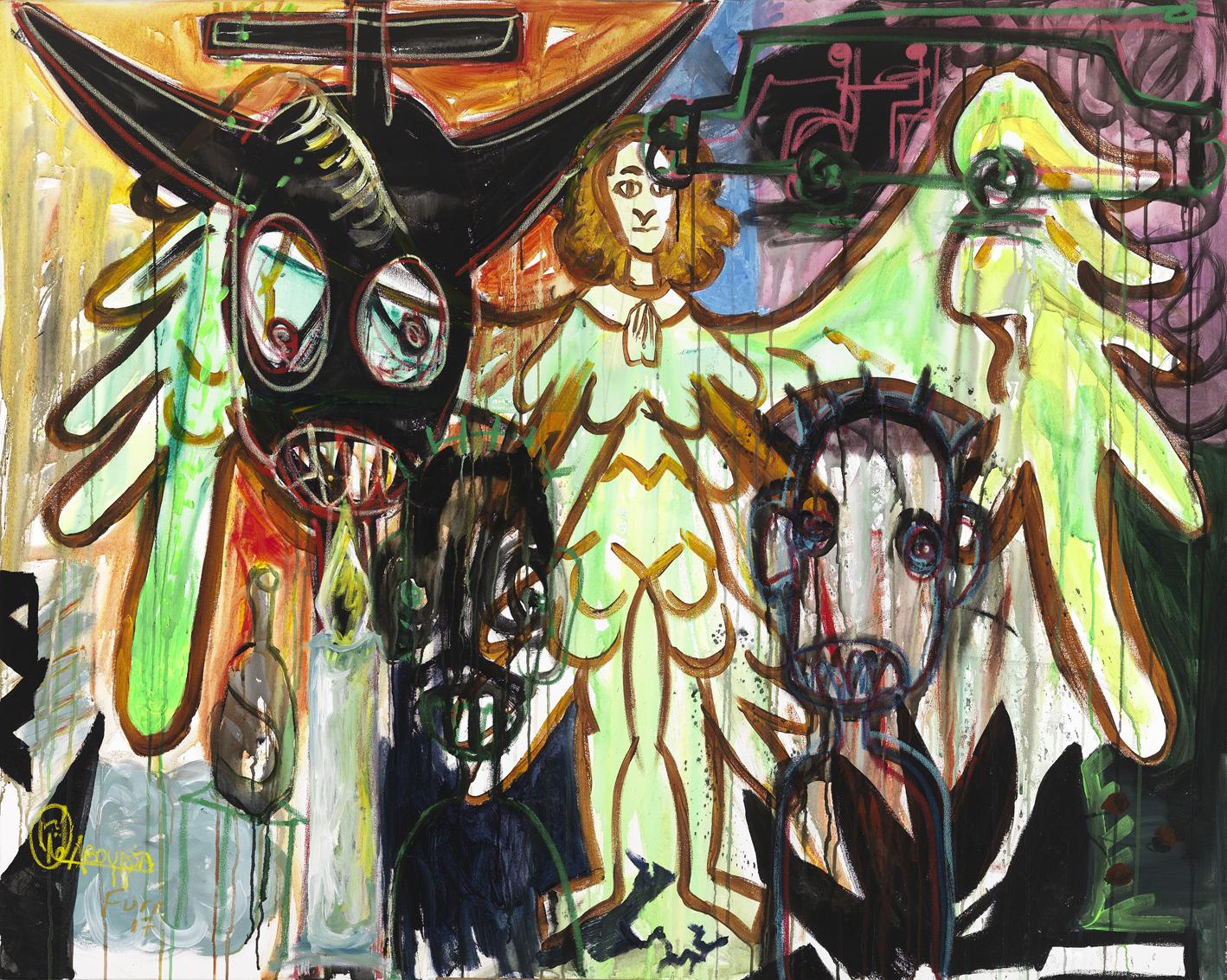 A joint painting by Artists Christian Furr and Aboudia created in 2017