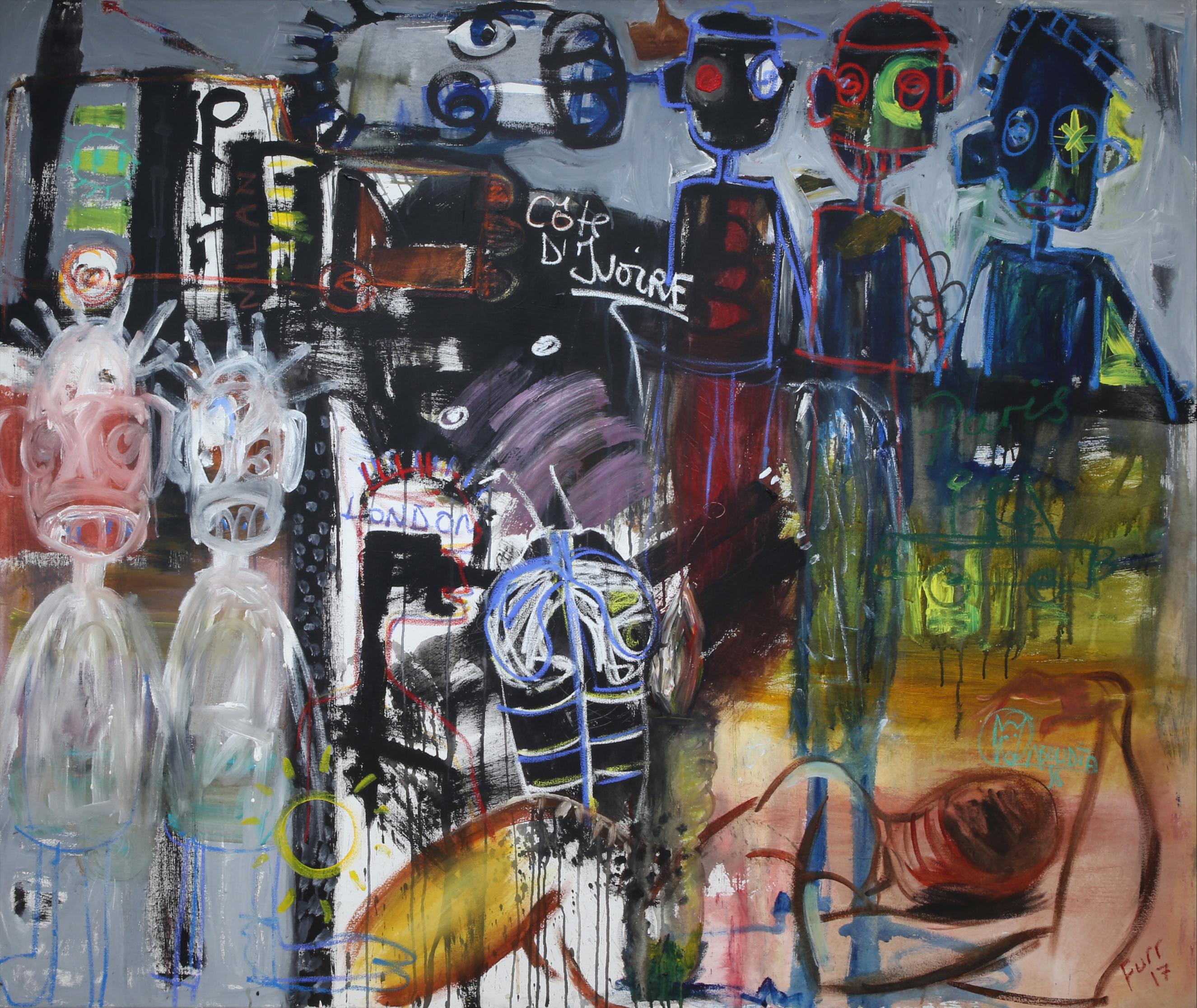 A joint painting created by Christian Furr and Aboudia in 2017