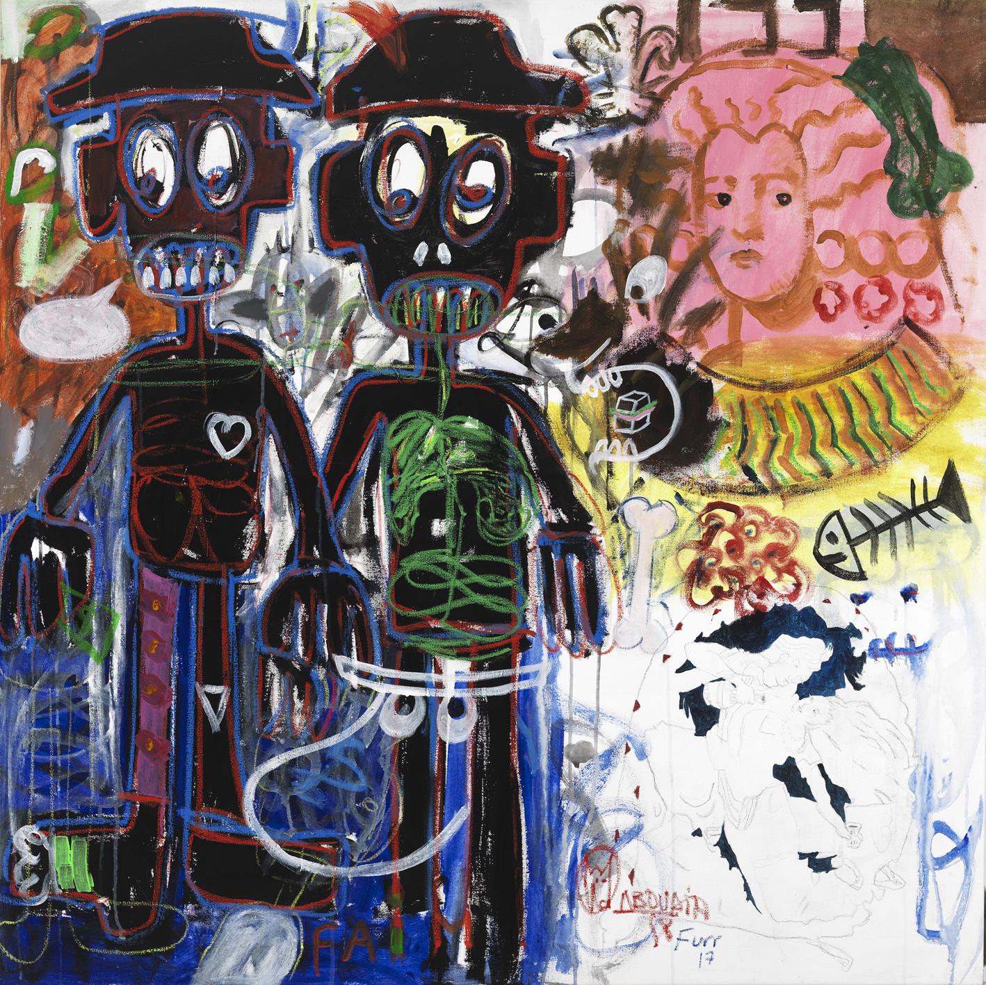 A joint painting by Christian Furr and Aboudia executed in London 2017