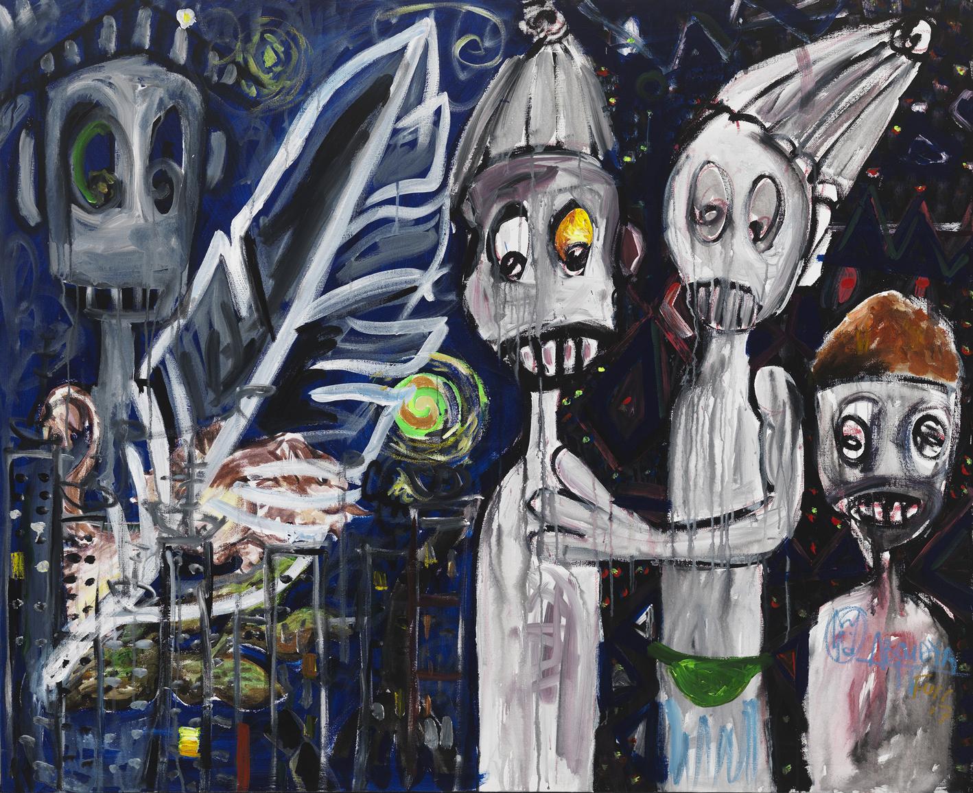 A joint painting by Christian Furr and Aboudia executed in London in 2017
